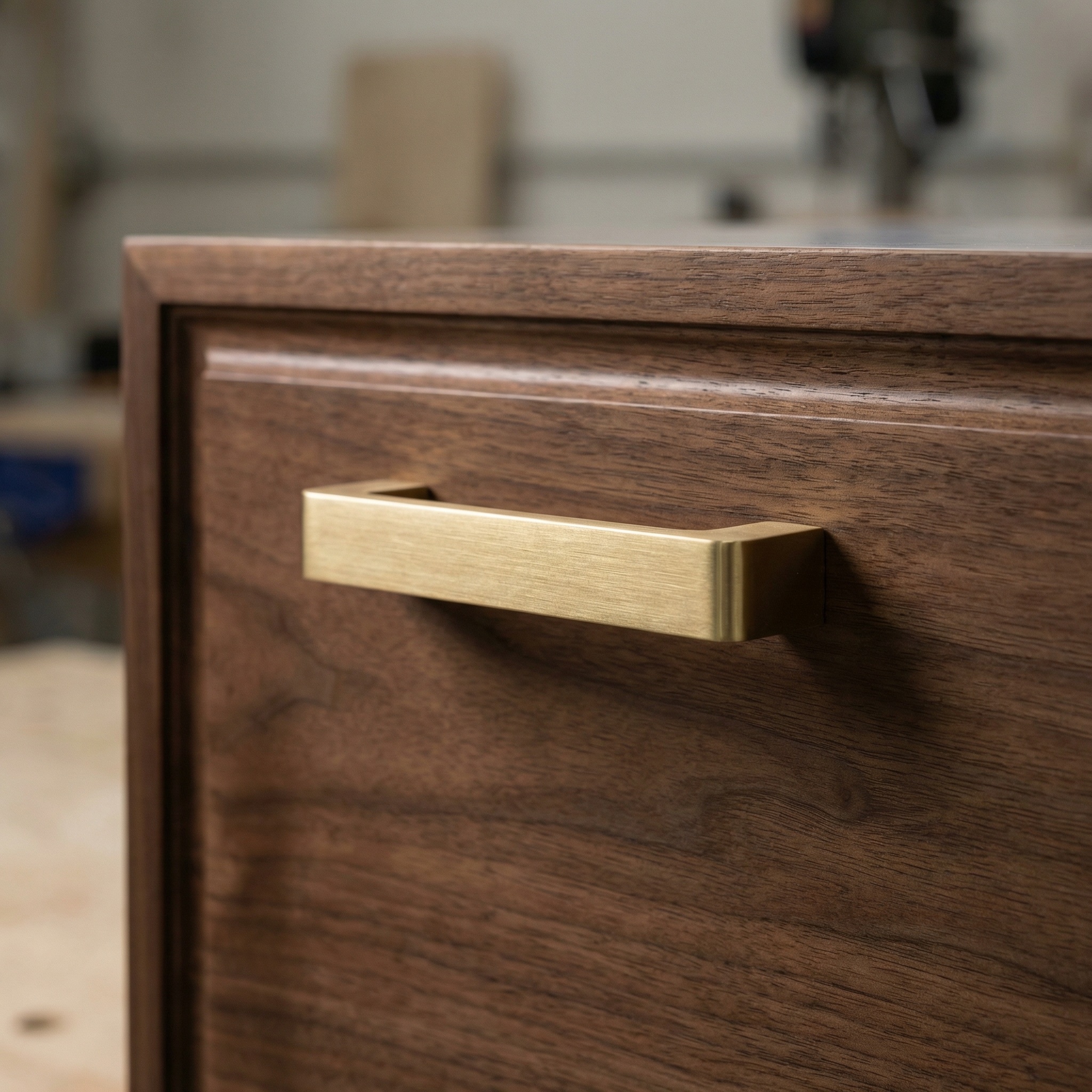 Brushed brass cabinet hardware detail