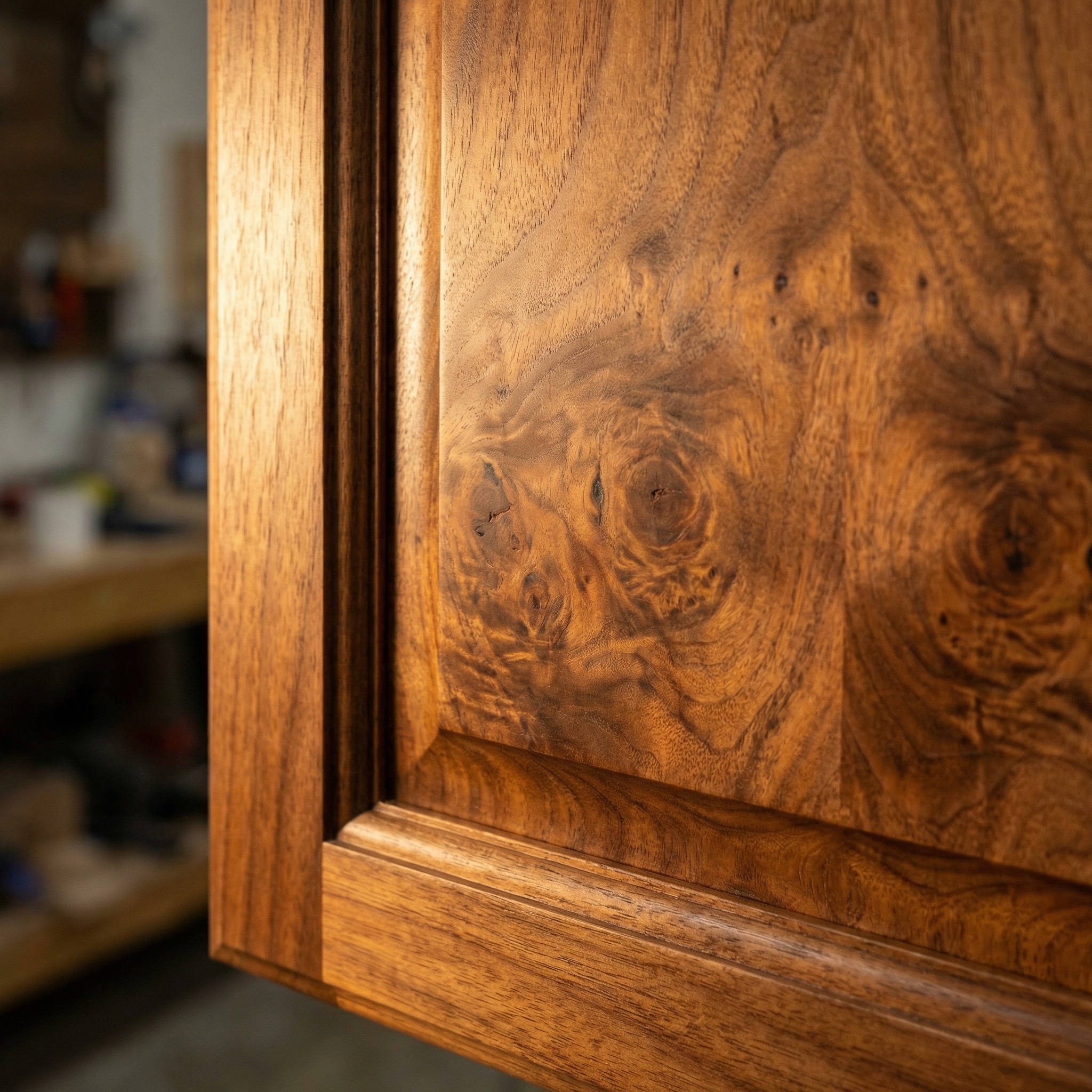 Close-up of premium walnut wood grain finish